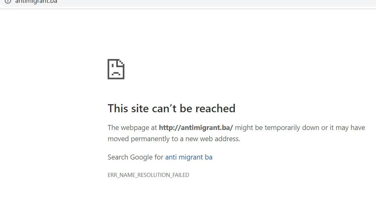 Portal antimigrant.ba nije više u funkciji